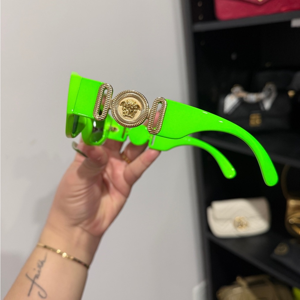 Versace Bright Green Sunglasses with Gold Medallion